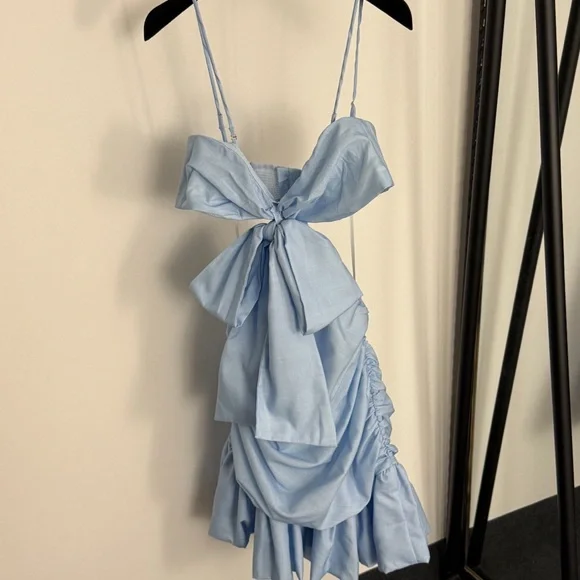 Zimmermann Bow Detail Mini Dress Blue Cutout Chic - Picture 3 of 11